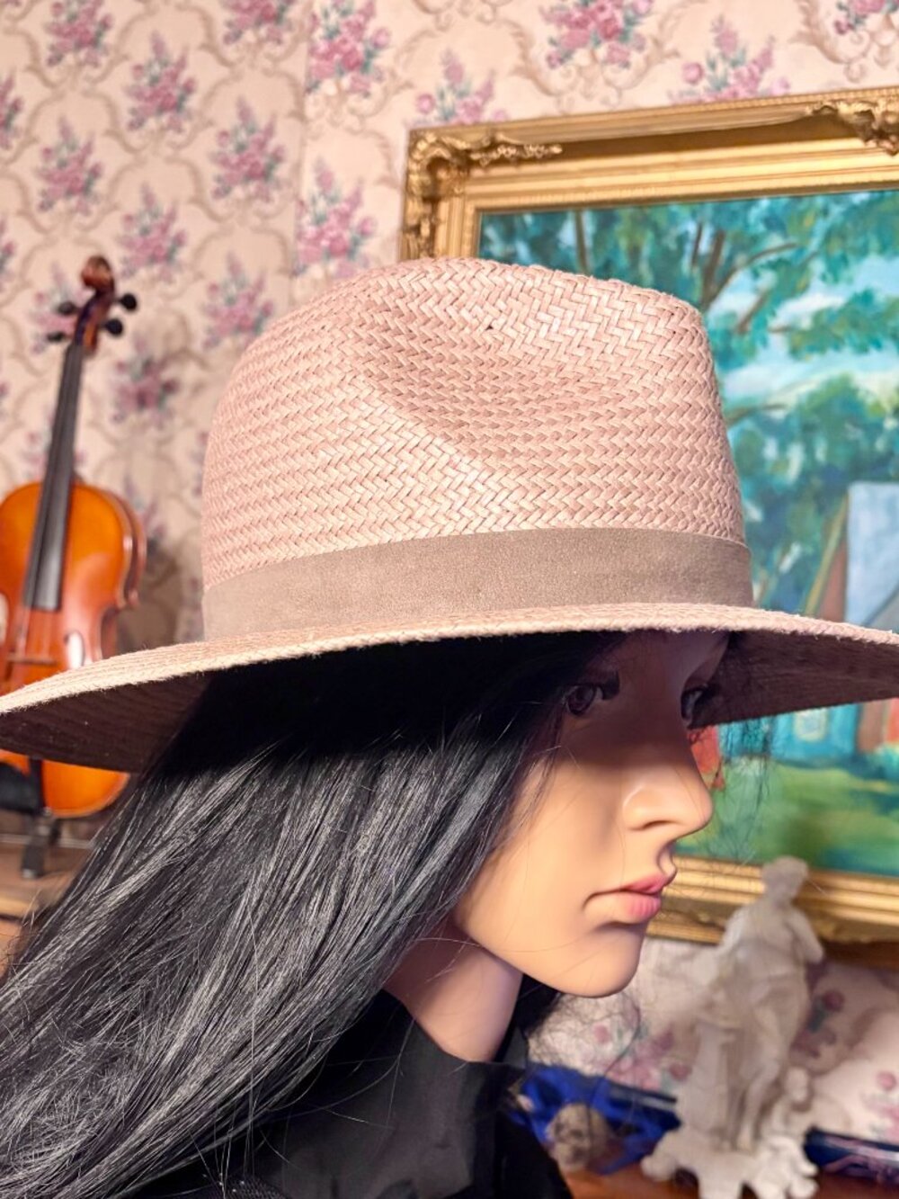 Lovely Bird Malibu Straw Tan Fedora Sun Hat Suede Accent Band Nice!